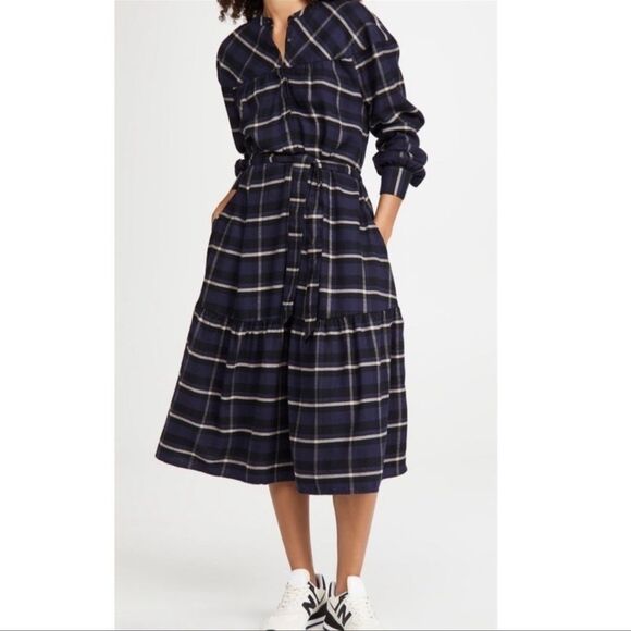 Free People X Closed Blue Flannel Johenna Midi Dress NWT 100% Cotton - Picture 9 of 10